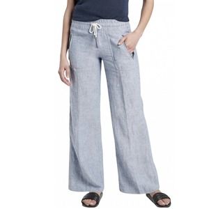 ATHLETA Pants Women’s 4 Cabo Linen Wide Leg Pants Blue Chambray Elastic Waist